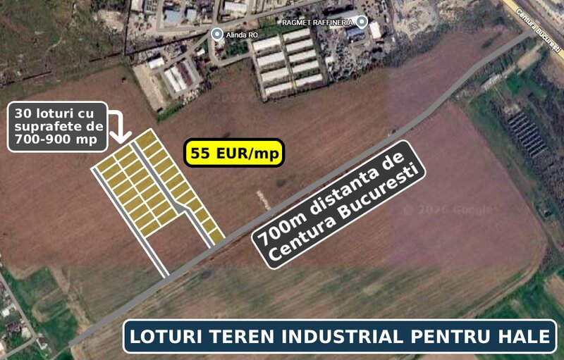Bragadiru, loturi teren industrial pentru hale, 700 m de Centura Bucuresti
